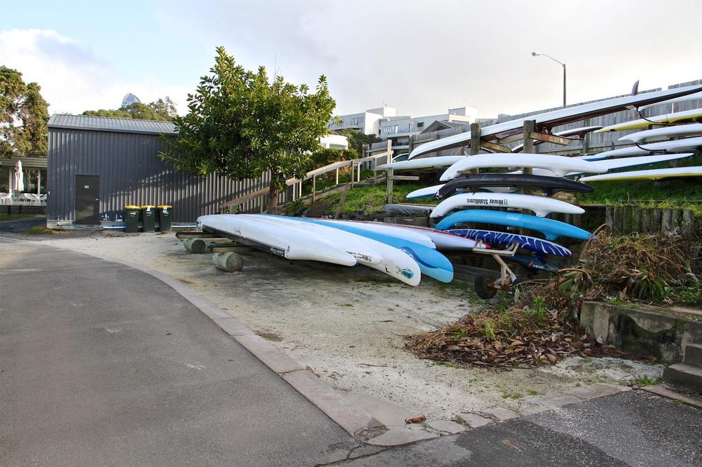 The area occupied by the waka ama would have formed part of the hard stand - no loss of camping ground space - Takapuna Tourist Court - July 2016 © Richard Gladwell www.photosport.co.nz